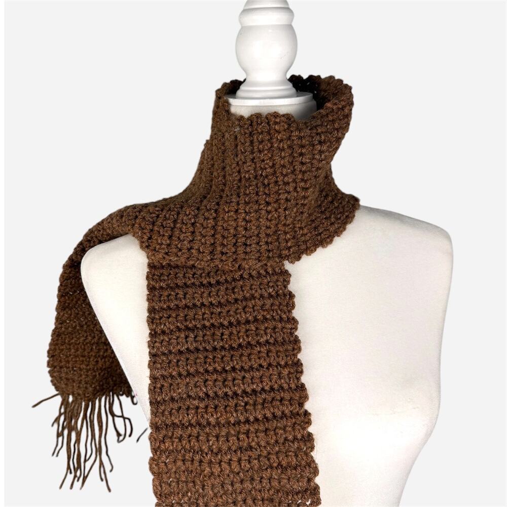 Handmade knitted scarf chocolate brown grannycore twee